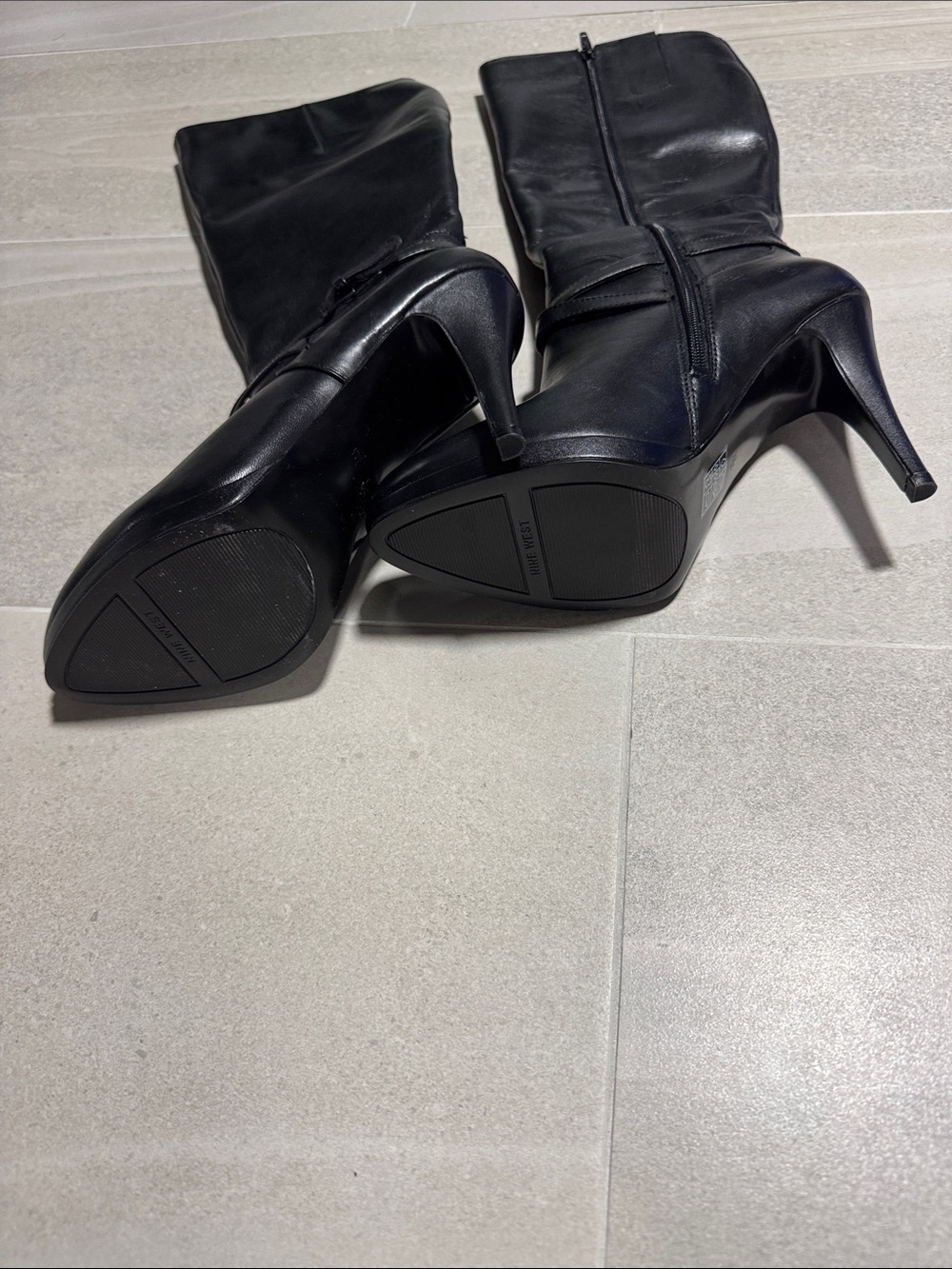 Nine West Black Knee-High Women's Leather Boots - Picture 3 of 3